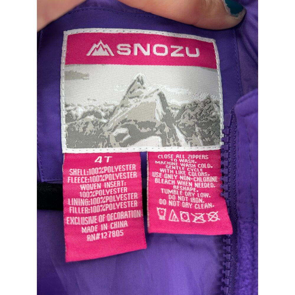 SNOZU Girls Purple Snow Bib Overalls Insulated Waterproof Ski Snowboard Size 4T - Picture 5 of 5